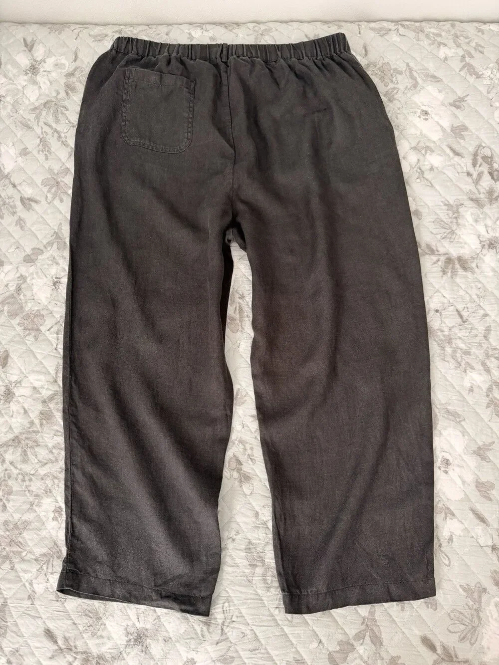 Quince 100% Linen Straight Leg Pants Black XL Elastic Waist